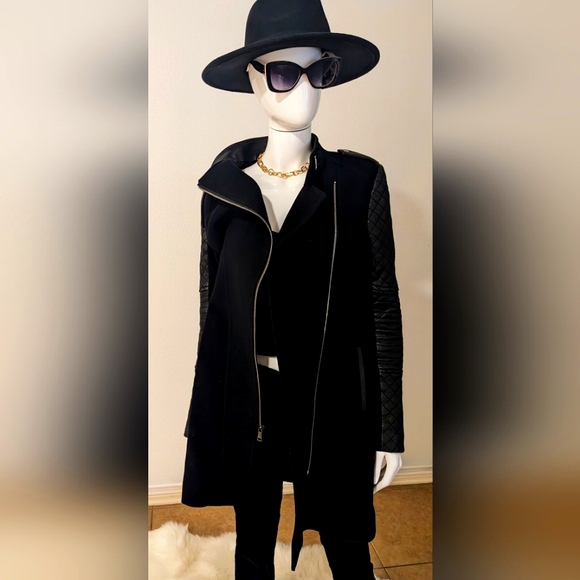 Andrew Marc Black Virgin Wool Cashmere Blend Leather Effect 10 - Picture 3 of 13